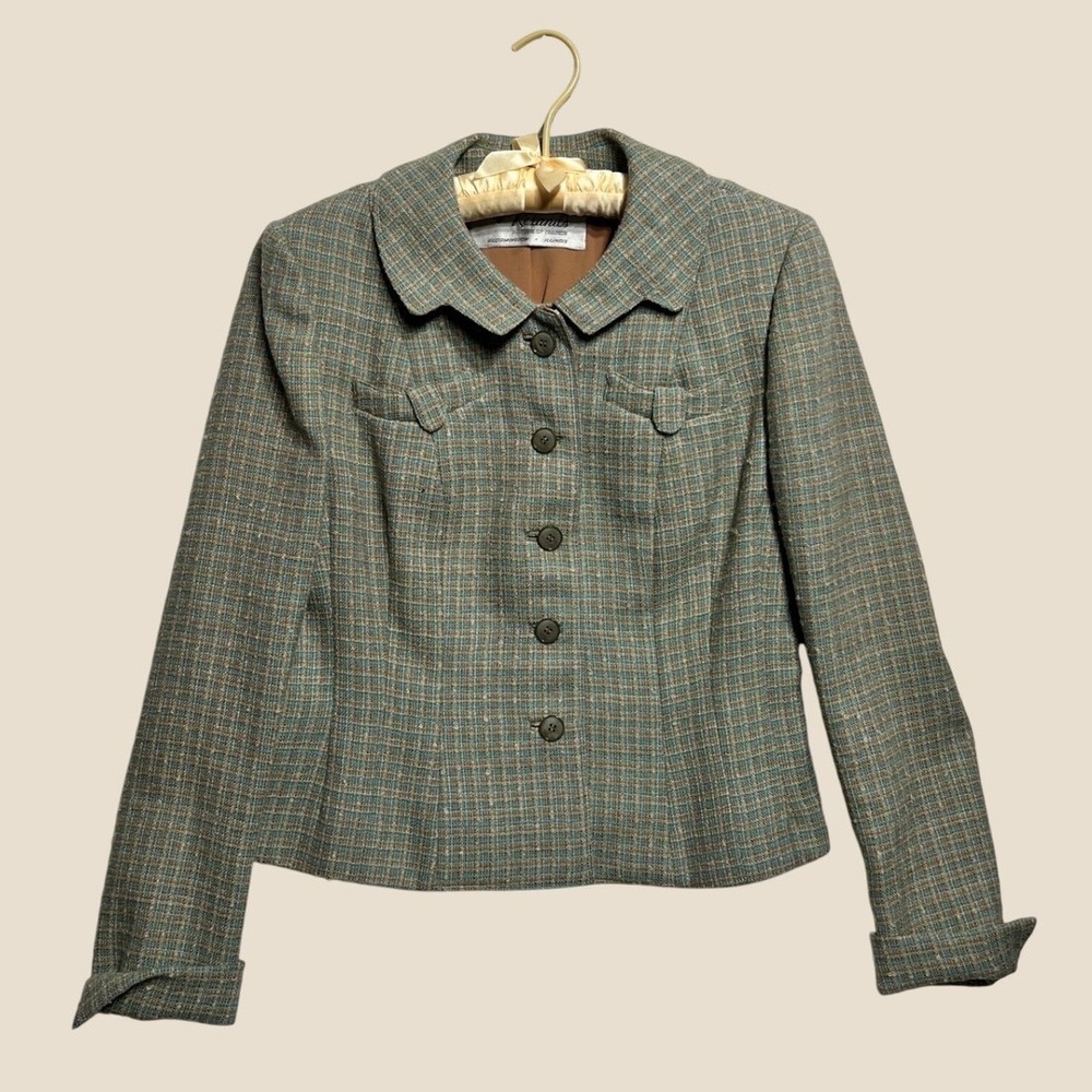 Vintage 1950s Rolands Bloomington Tweed Wool Jacket Blue Brown Union Made S